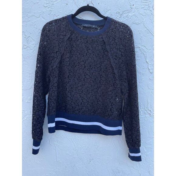 Zara Womens Pullover Long Sleeve Lace Sweater Top Blue Sz XS - Picture 7 of 7